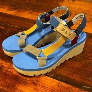 Fly London Yaka Platform Wedge Sandal 40 NWT